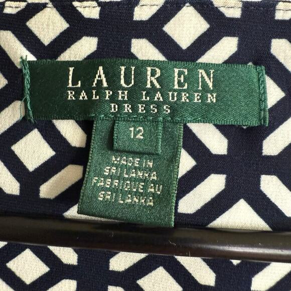 Lauren Ralph Lauren 12 Faux Wrap Dress Black white 3/4 Sleeve Splice Bodice - Picture 2 of 6